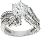 Diamonique Round and Baguette Bridal Ring Platinum Clad Sterling Silver Size 6